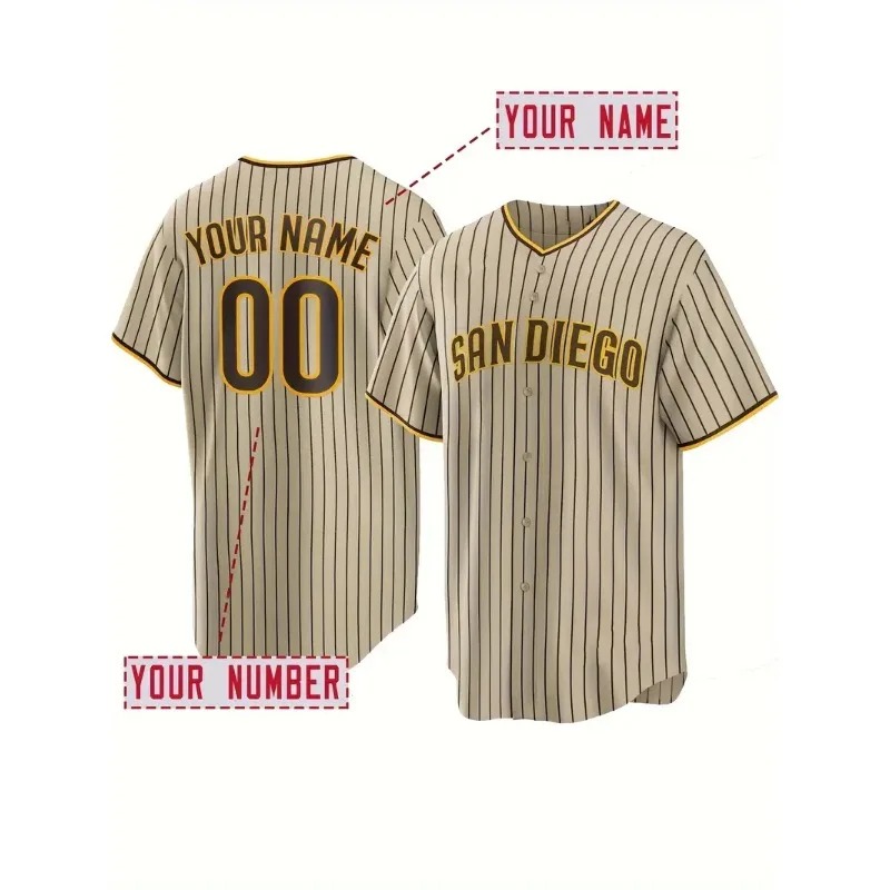 Embroidery Names - Benutzerdefinierter Name und Nummer Herren-Baseball-Trikot mit