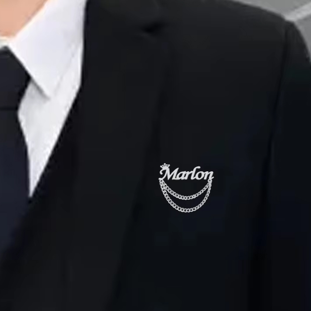Embroidery Names - Personalisierte Namensbrosche, individuelle Kronennadeln, Edelstahl, Schmuck,