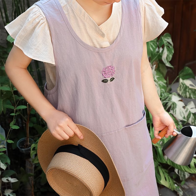 Embroidery Apron - Sommer-Küchenschürze aus reiner Baumwolle mit Stickerei