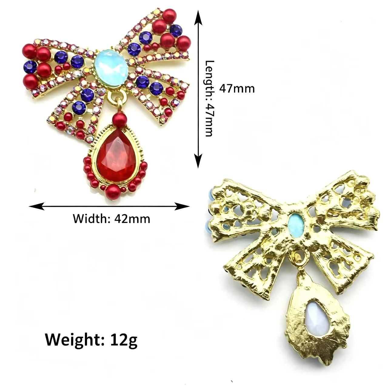Embroidery Simple - Goldlegierung Schleife Kristall Strass Brosche 42×47mm